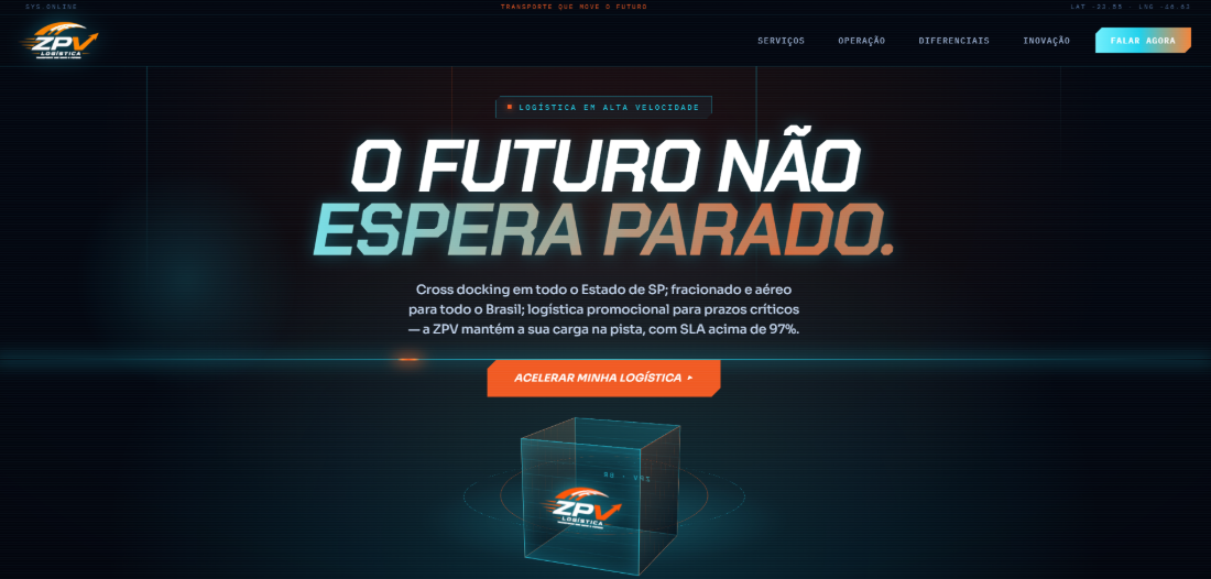 Site da transportadora ZPV Logística — página inicial